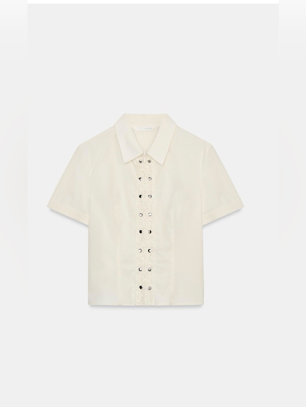 Zara Cream Short-Sleeve Button-Front Shirt with Stud Detail